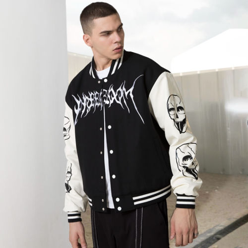 Benutzerdefinierte Totenkopf Graffiti Collegejacken | Street Style | Touches Dark Original Design Baseballjacke