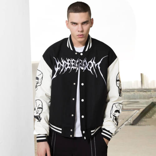 Benutzerdefinierte Totenkopf Graffiti Collegejacken | Street Style | Touches Dark Original Design Baseballjacke