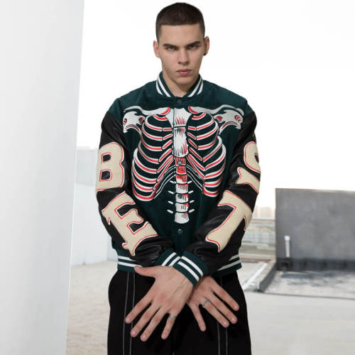 Custom Skeleton Pattern Color Block Varsity Jacket | Dark Street Style | Touches Dark Original Design Baseball Jacket