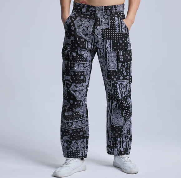 Custom Cashew Flower Multi-Pocket Cargo Pants | Street Style Pants | Touches Dark Original Design Street Style Pants