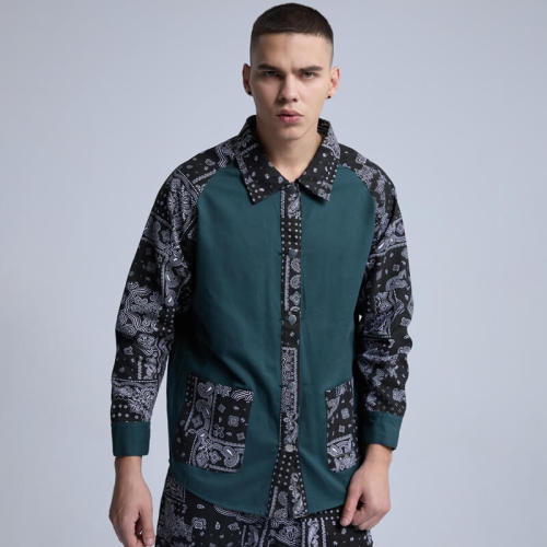 Custom Plunging Sleeve Patchwork Printed Shirts | Street Style Shirts | Touches Dark Original Design Street Style Shirts