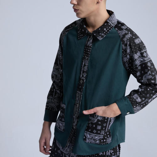 Custom Plunging Sleeve Patchwork Printed Shirts | Street Style Shirts | Touches Dark Original Design Street Style Shirts