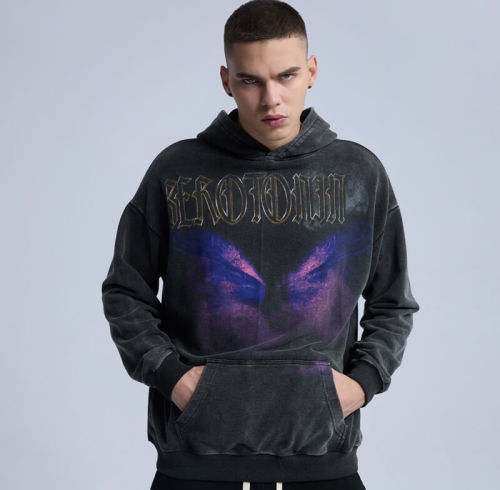 Sudadera con capucha vintage lavada personalizada | Estilo urbano oscuro | Sudadera con capucha de diseño original con toques oscuros