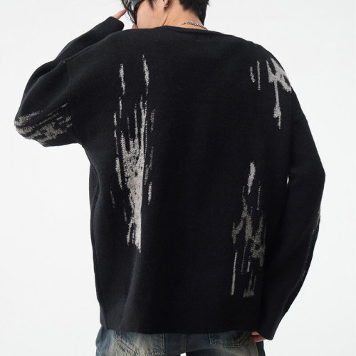 Custom High Street Tie-Dye Crew Neck Sweater | Dark Street Style | High Quality Men's Hoodless Long Sleeve Knit Shirt