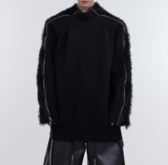 Custom Deconstructed Zipper Design Sweater | Dark Hight Street Style Sweater | High Quality Men's Hoodless Long Sleeve Knit Shirt