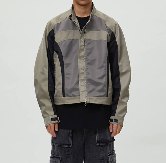 Custom Colorblocked Nylon Short Moto Jacket | Street Style | TOUCHES DARK ORIGINAL DESIGN BOMBER JACKETS