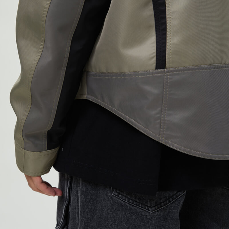 Custom Colorblocked Nylon Short Moto Jacket Details