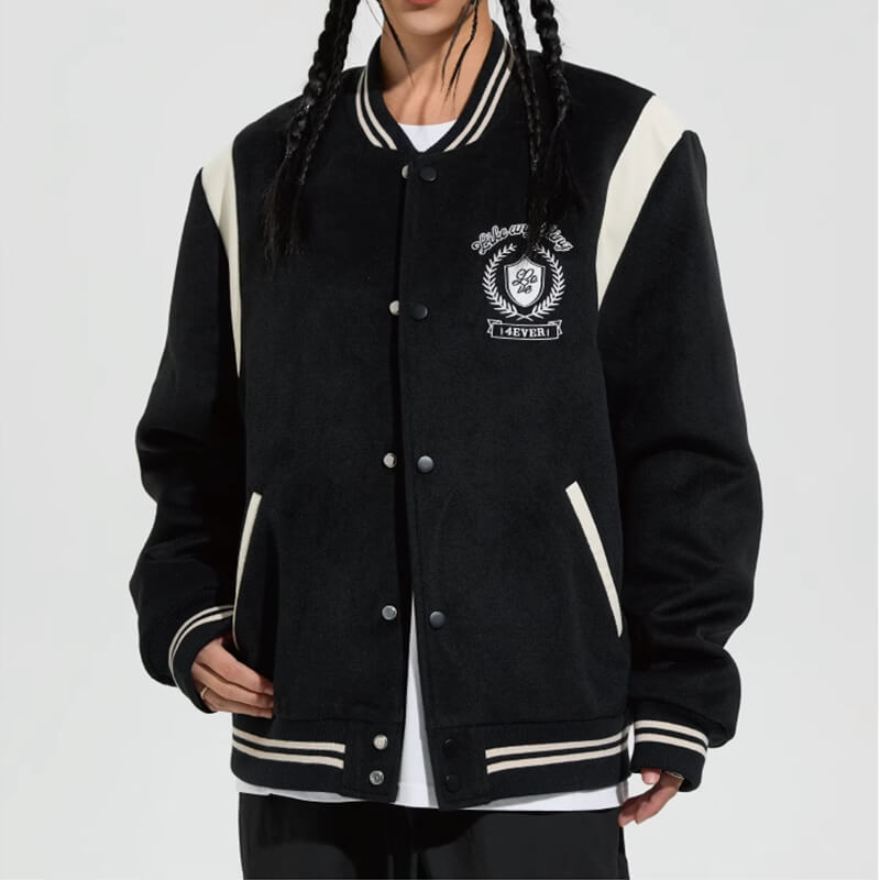 Custom High Street Style Spliced Baseball Jacket Features