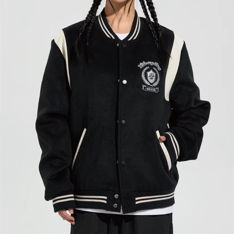 Custom High Street Style Spliced Baseball Jacket Features