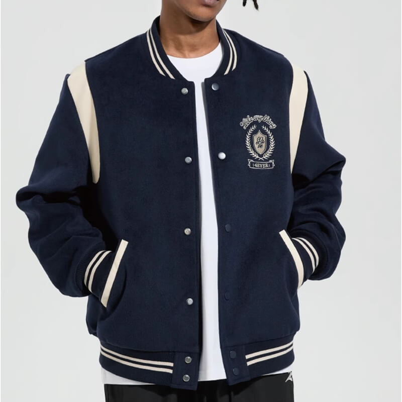 Custom High Street Style Spliced Baseball Jacket Features