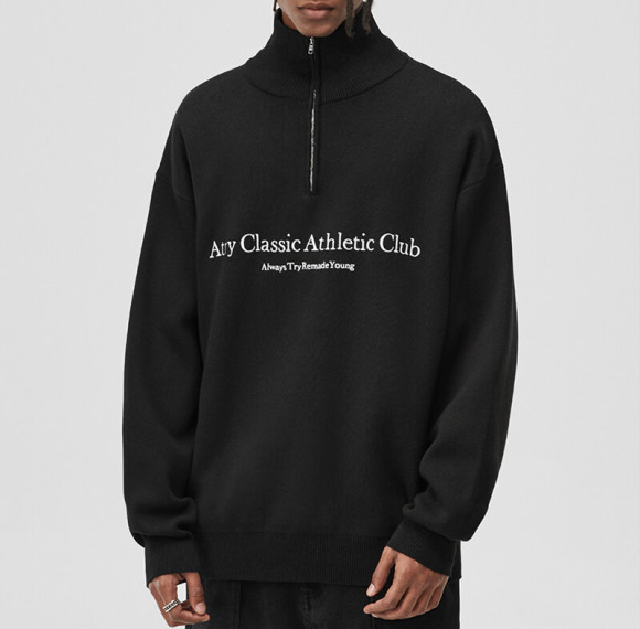 Custom Embroidered Zipper Polo Sweater | Dark Vintage Style Sweater | Custom Sweater Manufacturer | OEM & ODM