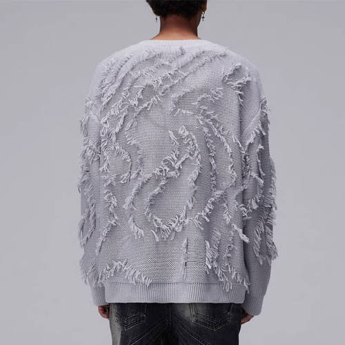 Custom Fringe Jacquard Crew Neck Sweater | Dark Vintage Style Sweater | Custom Sweater Manufacturer | OEM & ODM