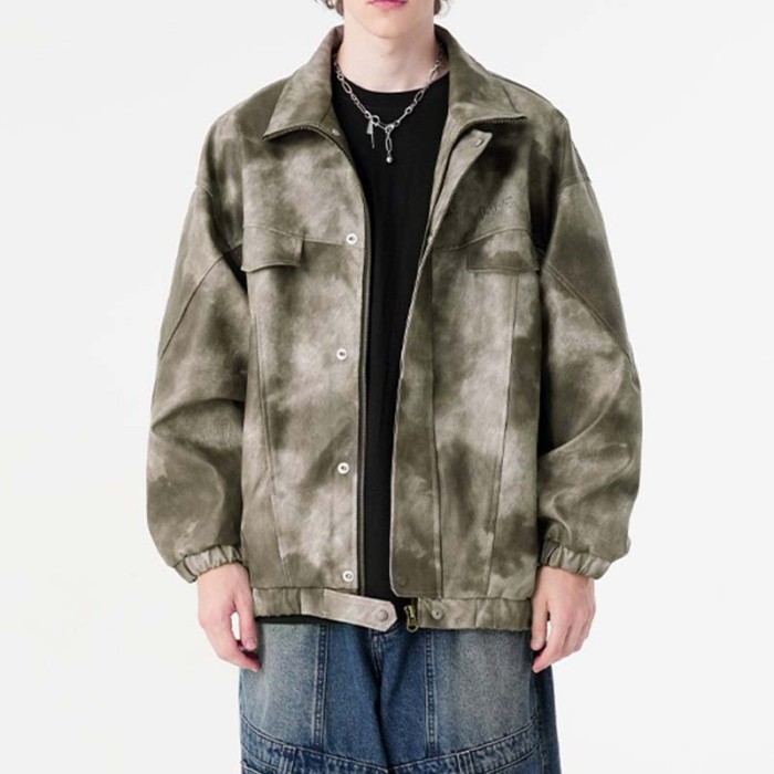 Custom Tie-Dye PU Leather Jacket | Vintage Street Style | Support OEM, ODM Service