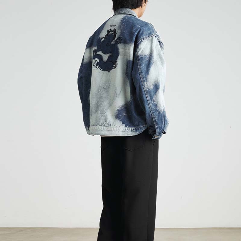 Custom Loong Printed Tie-Dye Denim Jacket Features