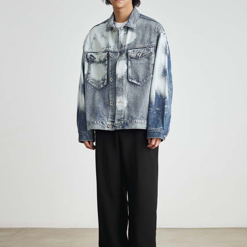 Custom Loong Printed Tie-Dye Denim Jacket Features