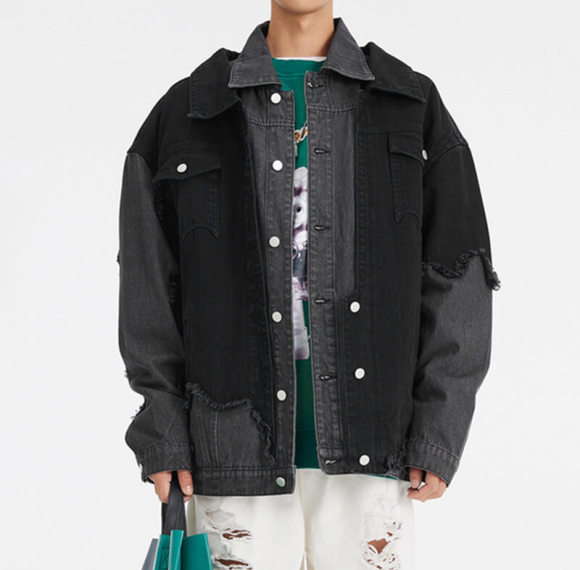 OEM Custom Fake Two Piece Denim Jacket | Denim Fabric | Vintage Street Style | Dark Style Streetwear Jacket