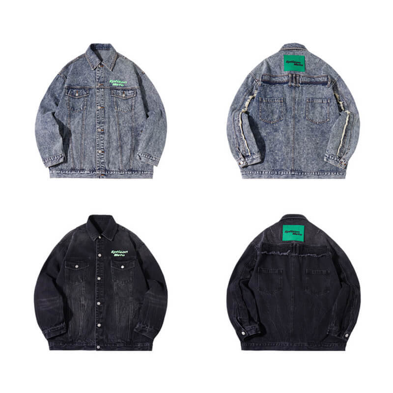 OEM Custom Vintage Wash Printed Denim Jacket