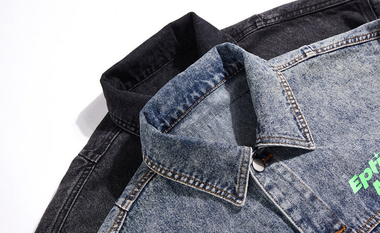 Custom Vintage Wash Printed Denim Jacket Details