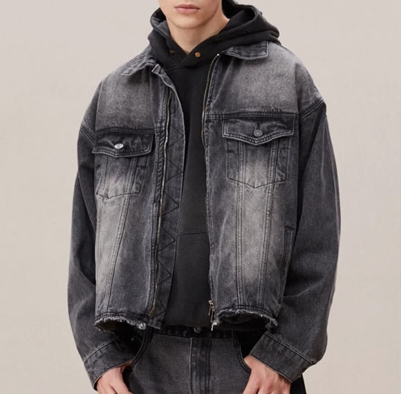 OEM Custom Sun Faded Denim Jacket | Denim Fabric | Vintage Street Style | Dark Style Streetwear Jacket