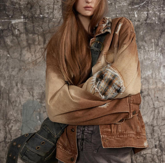 Custom Washed and Spliced Denim Jacket | Denim Fabric | Vintage Street Style | Dark Style Streetwear Jacket