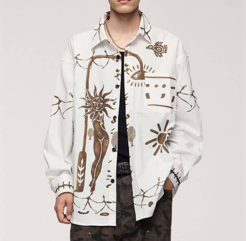 Custom Mural Print Long Sleeve Shirt | 310GSM, Seersucker Fabric | Vintage Style | Dark Style Streetwear Gradient T-Shirts