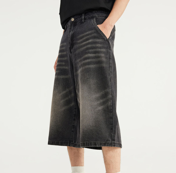 Custom Vintage Washed Wide Leg Capri Jeans | Vintage Street Style Pants | Custom Jeans Manufacturer | OEM & ODM