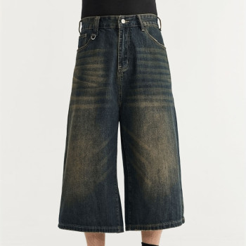 OEM Custom Washed Wide Leg Capri Jeans | Denim Fabric | Vintage Style Pants | Custom Jeans Manufacturer | OEM & ODM
