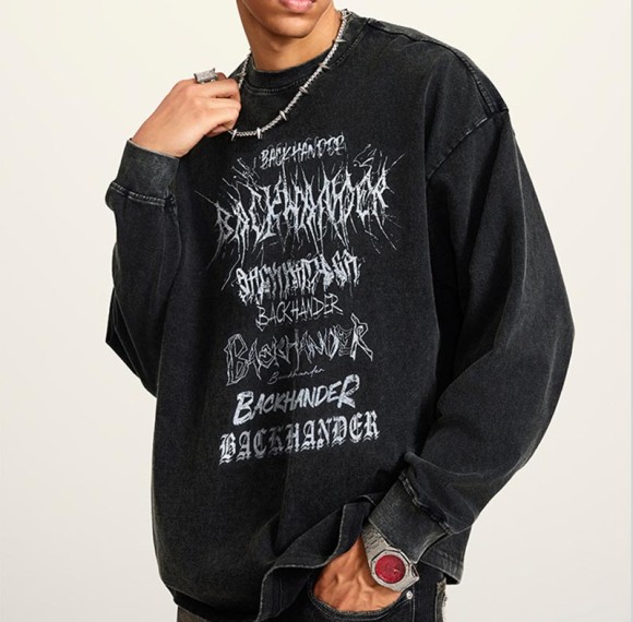 Custom Snow Washed Long Sleeve T-Shirts | 270GSM, Cotton Fabrics | Vintage Street Style | Dark Style Streetwear T-shirts