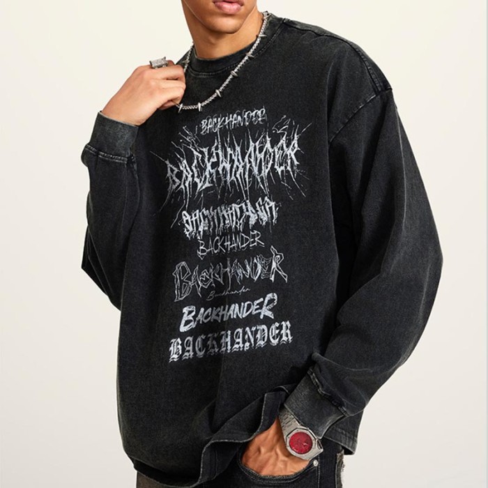 Custom Snow Washed Long Sleeve T-Shirts | 270GSM, Cotton Fabrics | Vintage Street Style | Dark Style Streetwear T-shirts