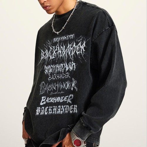 Custom Snow Washed Long Sleeve T-Shirts | 270GSM, Cotton Fabrics | Vintage Street Style | Dark Style Streetwear T-shirts