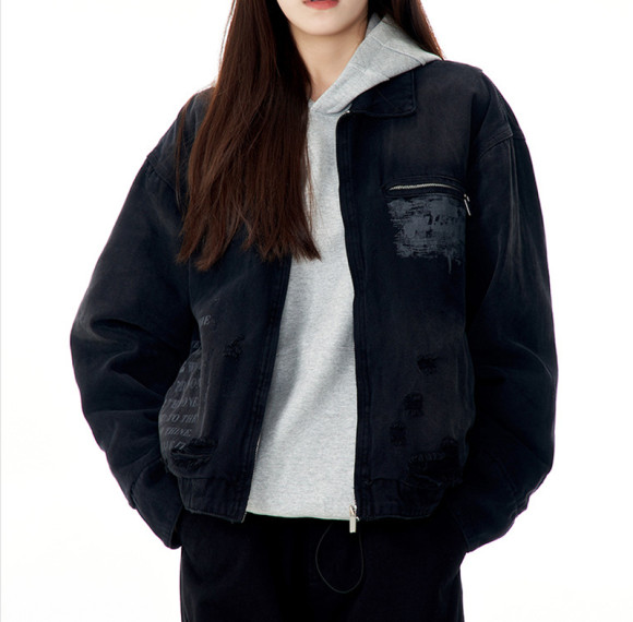 OEM Custom Vintage Washed Denim Jacket Coat | Denim Fabric | Vintage Street Style | Dark Style Streetwear Jacket