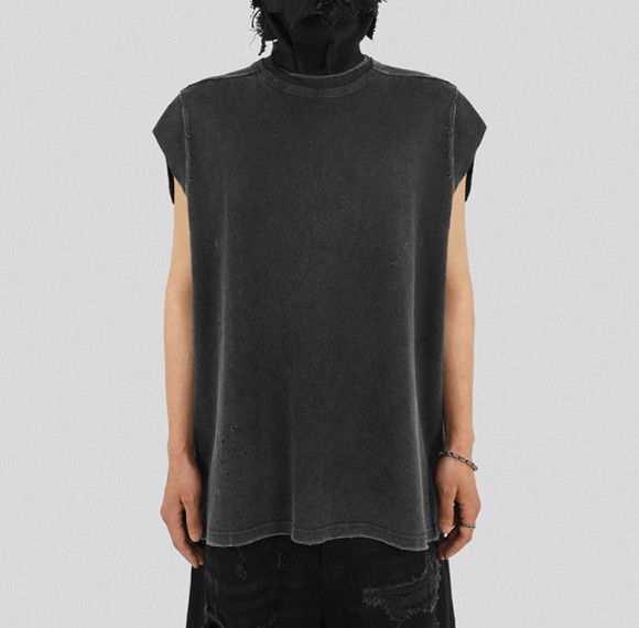 Custom Washed Spliced Sleeveless T-Shirt | Cotton Fabric | Punk Style | OEM Streetwear Manufacturer