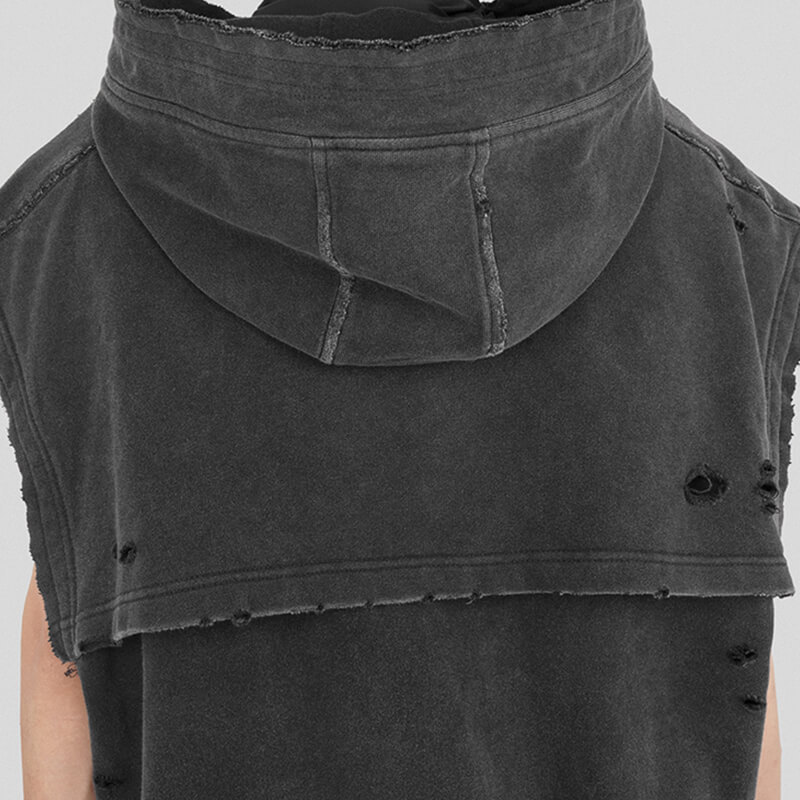 Custom Vintage Washed Sleeveless Hoodie Detailed Pictures 