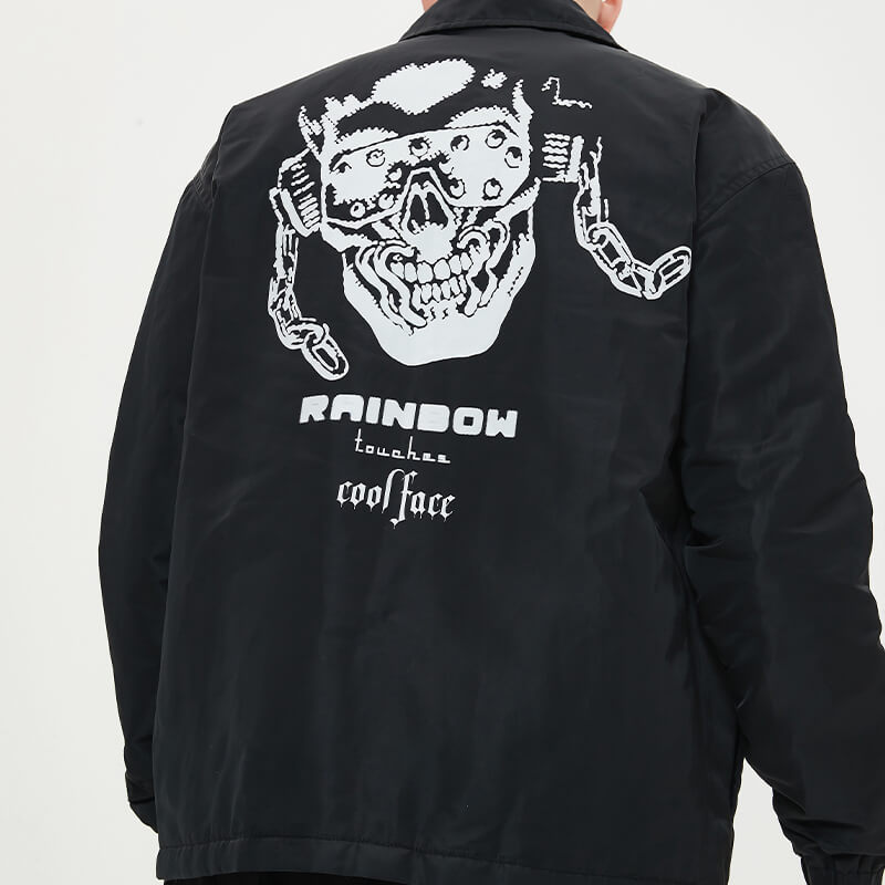 Original Design Custom Skull Print Coach Jacket Detailed Pictures 