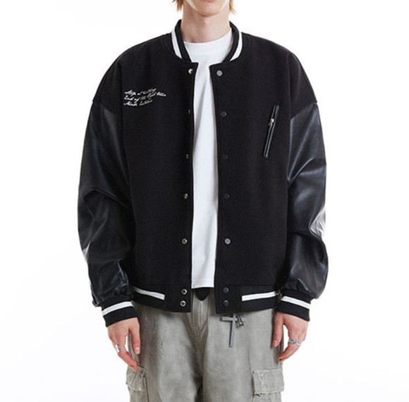 Custom Leather Sleeve Patchwork Baseball Jacket | Custom Varsity Jacket | Street Style | Custom Jacket Manufacturer