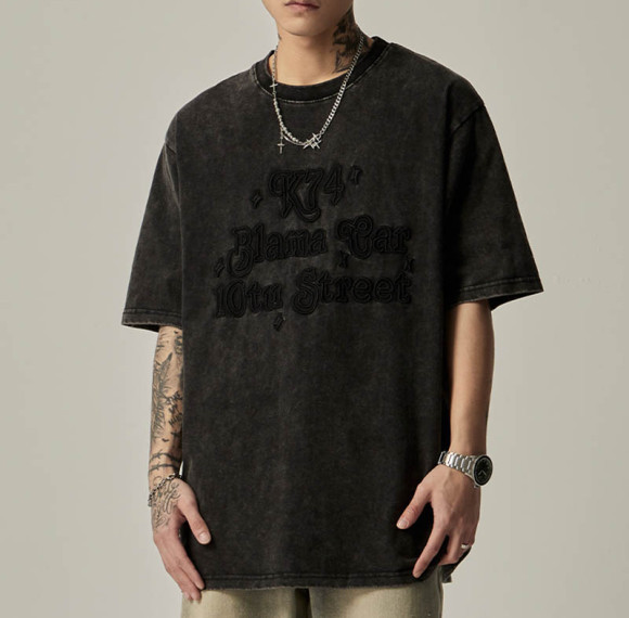 Custom Vintage Washed Applique Patch T-Shirt | Cotton Fabrics | Vintage Style | Oversized Fit | Custom Vintage T-Shirts Manufacturer