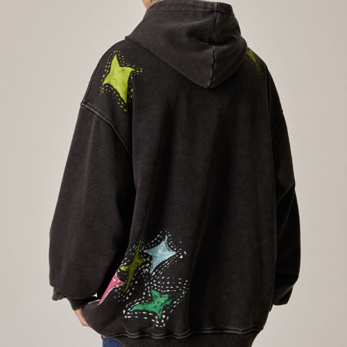 Custom Vintage Washed Star Printing Hoodies | Cotton Fabrics | Vintage Style | Oversized Fit | Custom Vintage Hoodies Manufacturer