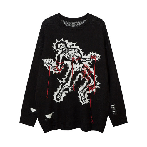 Custom Halloween Skeleton Tattered Sweater | Blended Fabrics | Punk Style | Custom Vintage Sweater Manufacturer