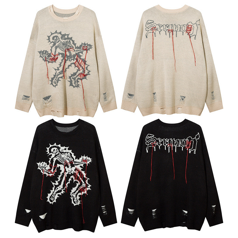 Custom Halloween Skeleton Tattered Sweater