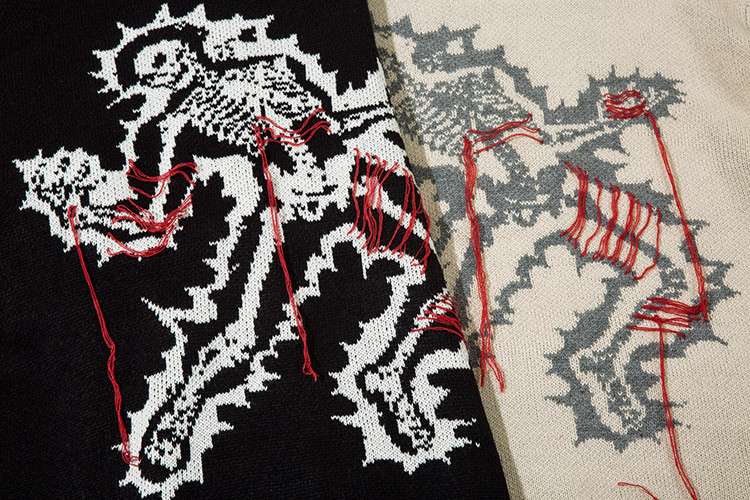 Custom Halloween Skeleton Tattered Sweater Details