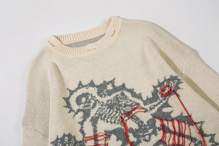 Custom Halloween Skeleton Tattered Sweater Details