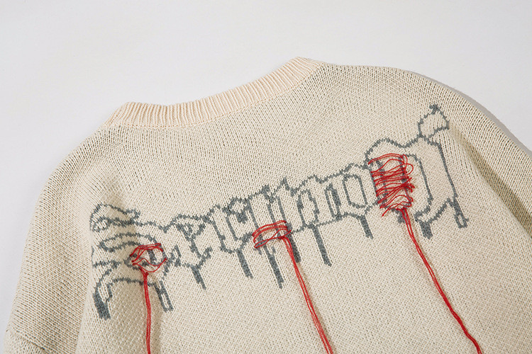 Custom Halloween Skeleton Tattered Sweater Details