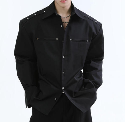 OEM Custom Punk Style Studded Shirt | Twill Fabrics | Punk Style | Oversized Fit | Custom Vintage Shirts Manufacturer