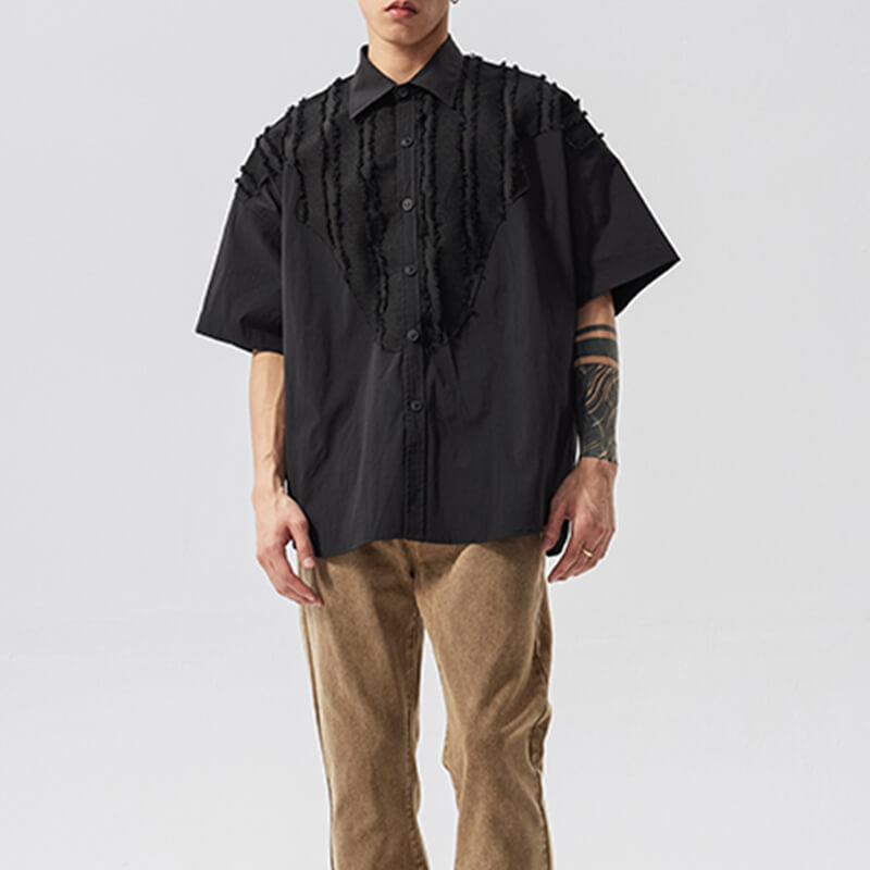 Custom High Street Raw Edge Patchwork Shirt