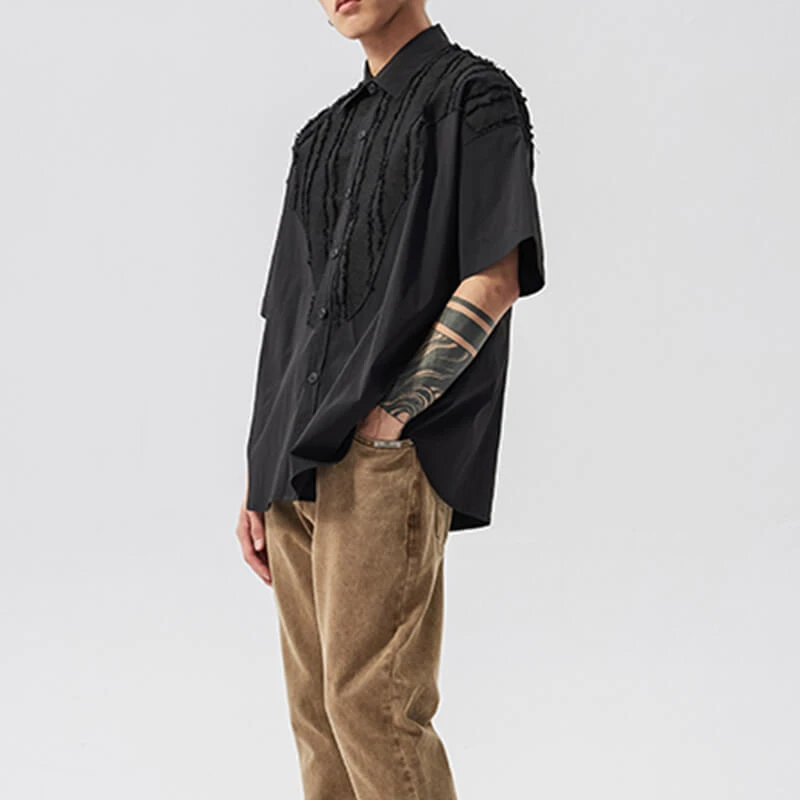 Custom High Street Raw Edge Patchwork Shirt