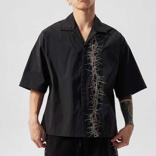 OEM Custom Thorn Embroidered Shirt | Nylon Fabrics | High Street Style | Boxy Fit | Custom Vintage Shirts Manufacturer