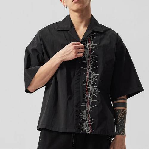 OEM Custom Thorn Embroidered Shirt | Nylon Fabrics | High Street Style | Boxy Fit | Custom Vintage Shirts Manufacturer