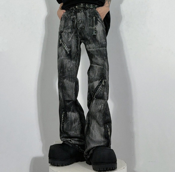 OEM Custom Batik Washed Jeans Vintage Flare Pants | Denim Fabrics | High Street Style | Custom Vintage Pants Manufacturer