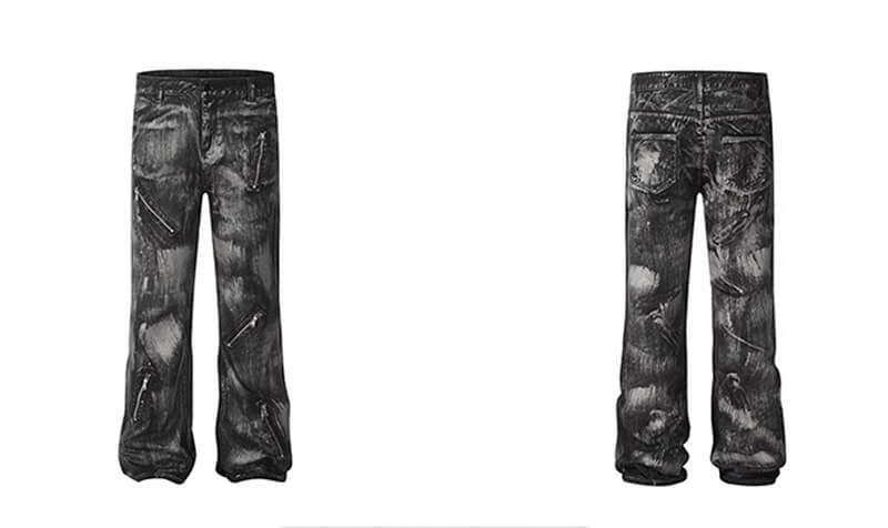 OEM Custom Batik Washed Jeans Flare Pants