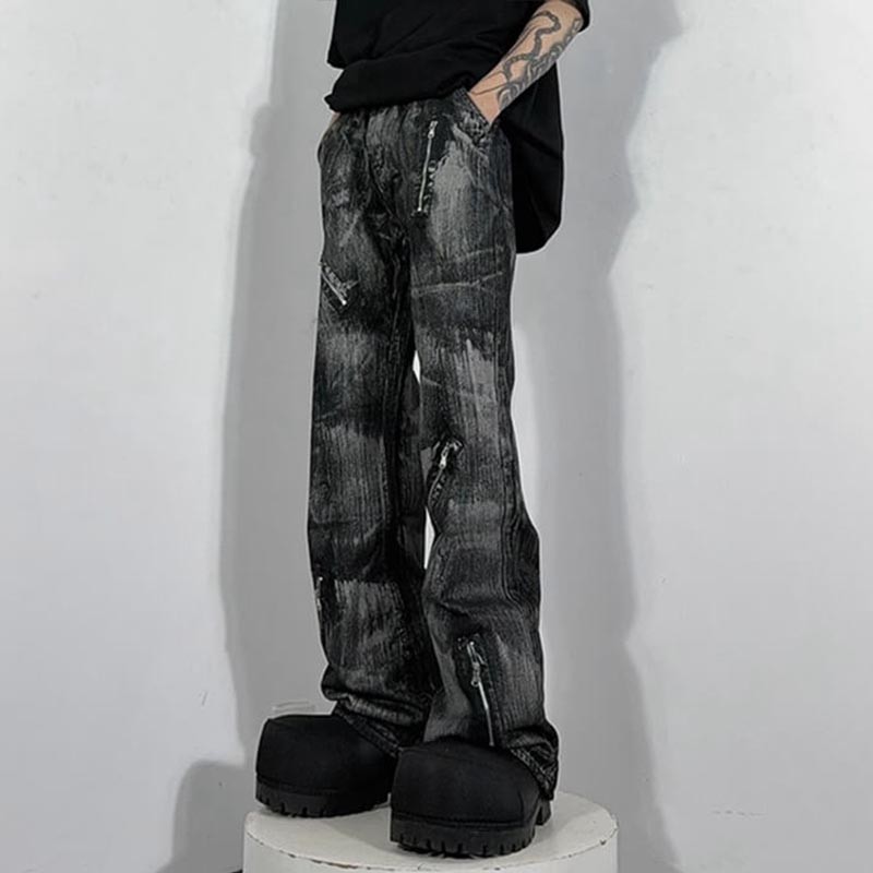 OEM Custom Batik Washed Jeans Flare Pants